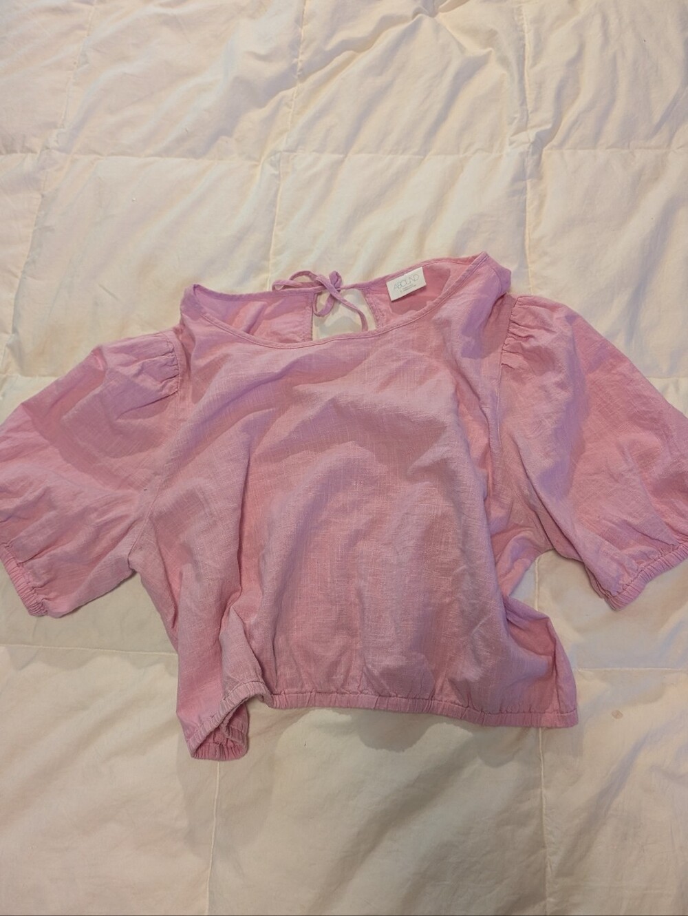 Abound Pink Puff Sleeve Crop Blouse